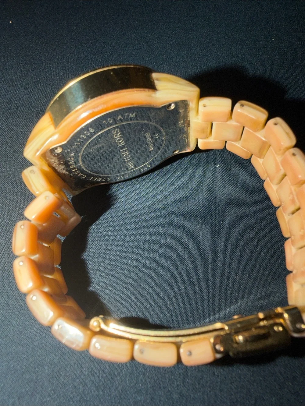 Michael Kors Peach and Gold Resin Chronograph Watch